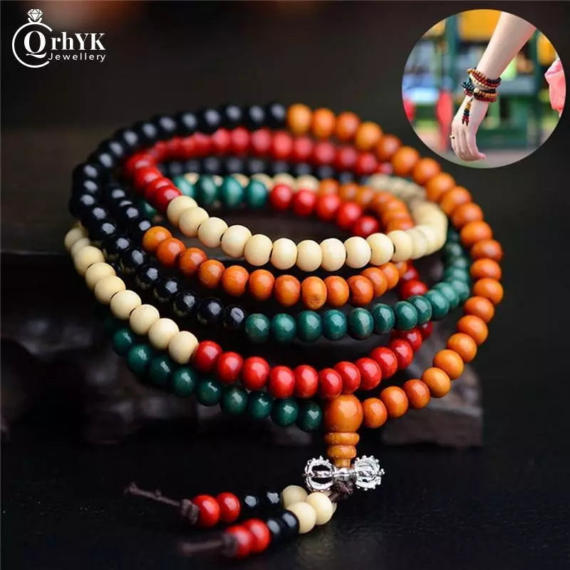 Natural Sandalwood Buddhist Bracelet for Men Women 108 Beads