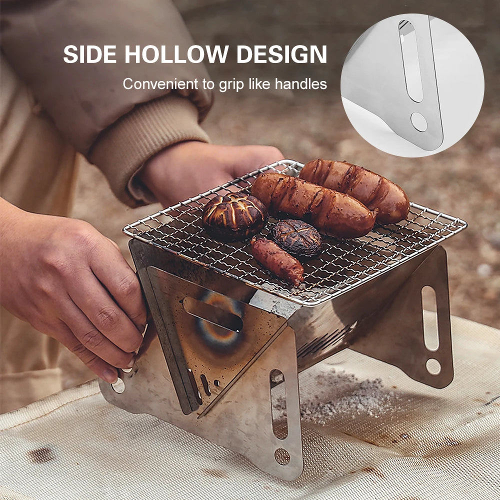 Folding wood-fired grill and barbecue oven