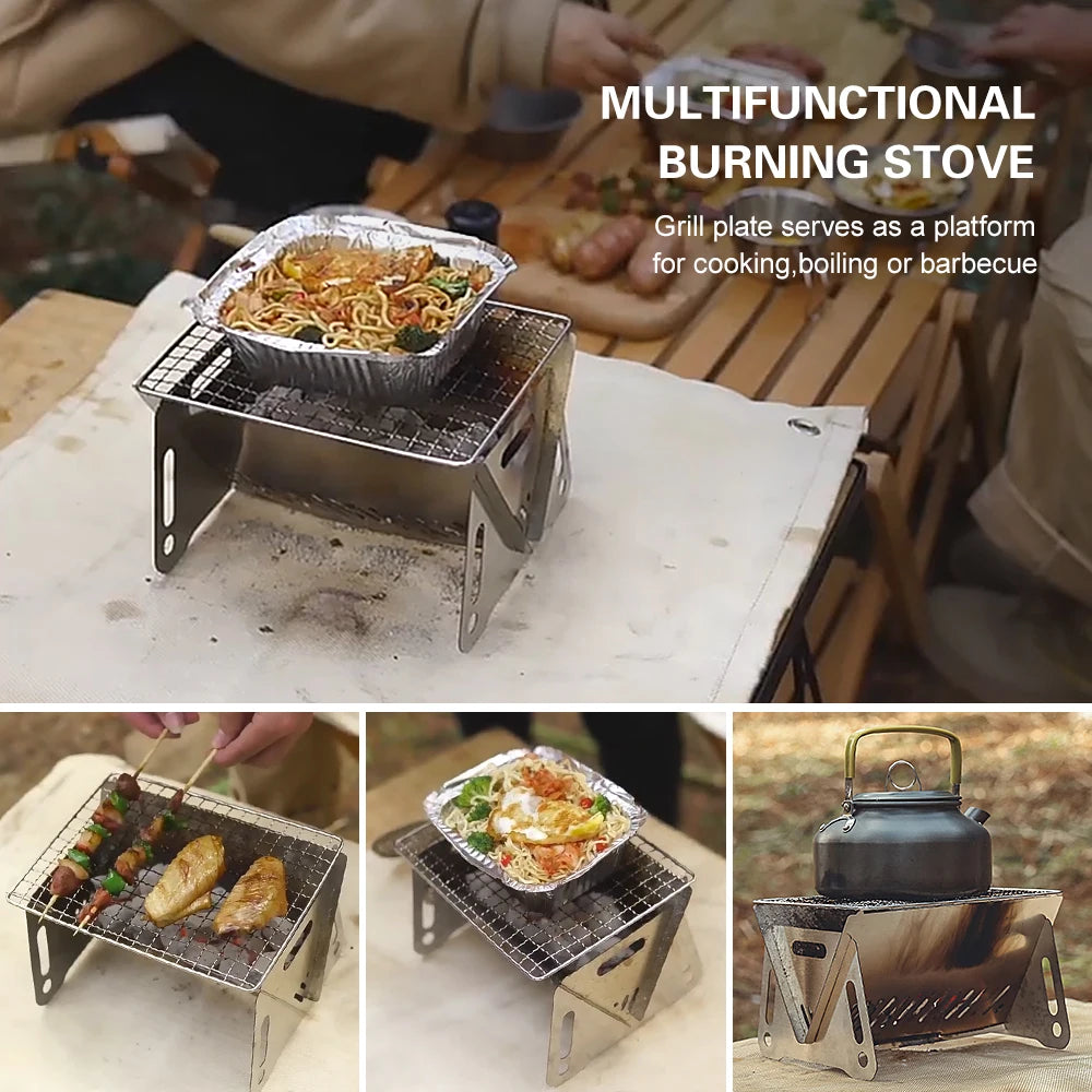 Folding wood-fired grill and barbecue oven