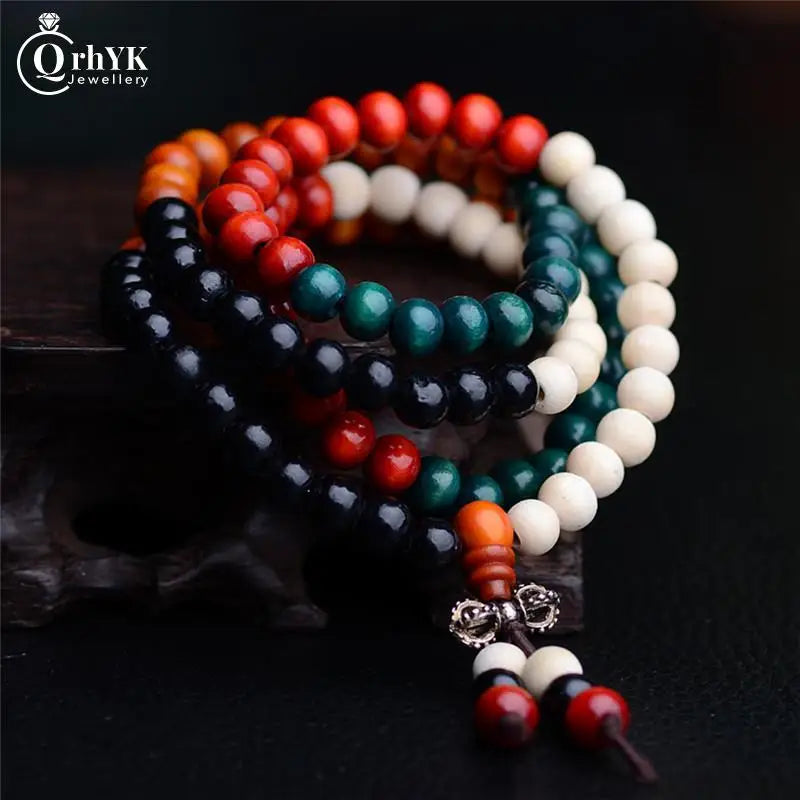 Natural Sandalwood Buddhist Bracelet for Men Women 108 Beads