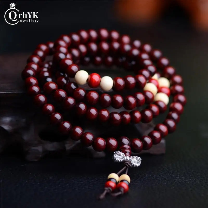 Natural Sandalwood Buddhist Bracelet for Men Women 108 Beads