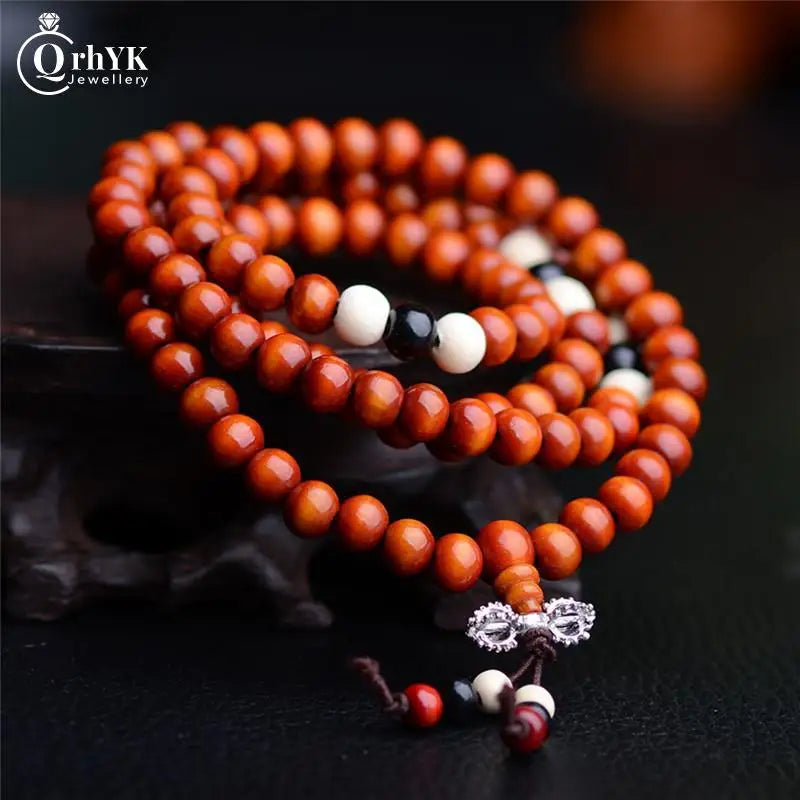 Natural Sandalwood Buddhist Bracelet for Men Women 108 Beads