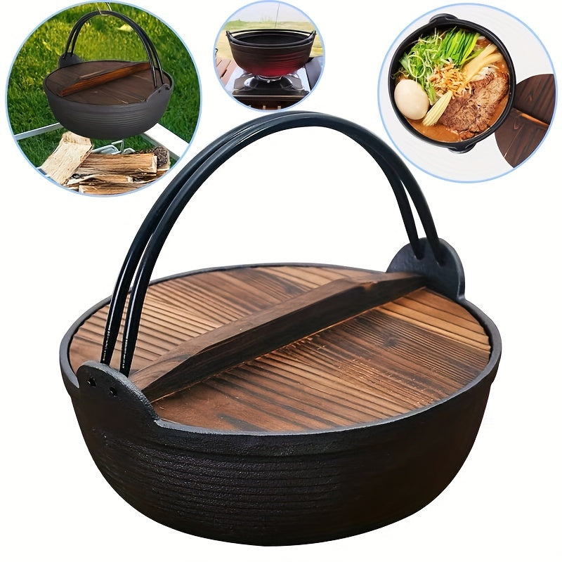 Cast iron camping pot with wooden lid