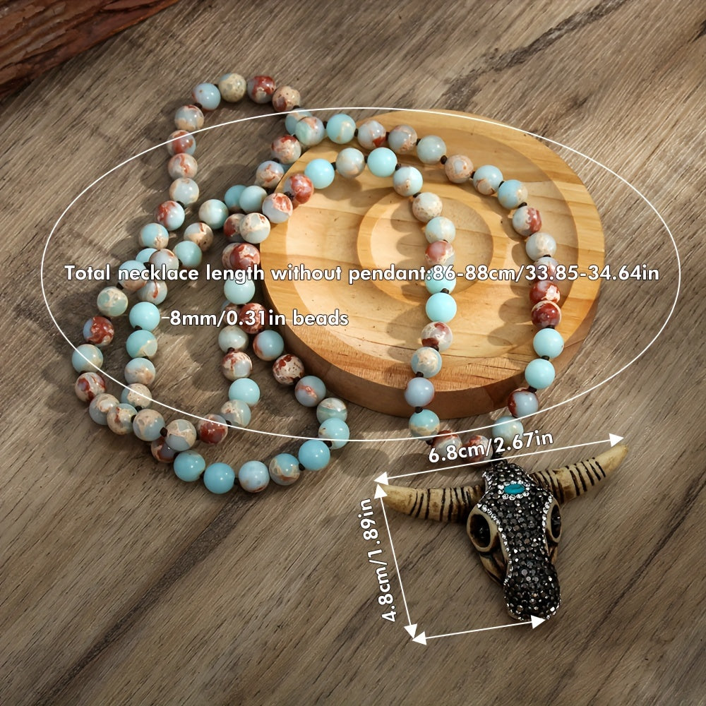 Necklace with natural amazonite beads with buffalo head