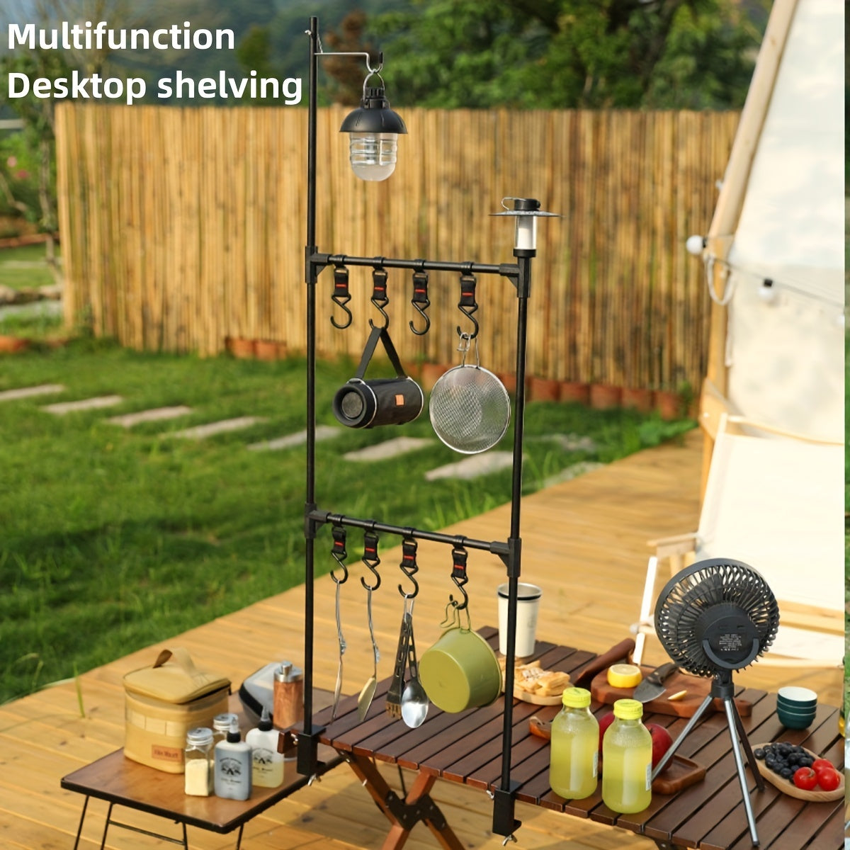 Folding multilayer cutlery rack in aluminium alloy with lamp stand