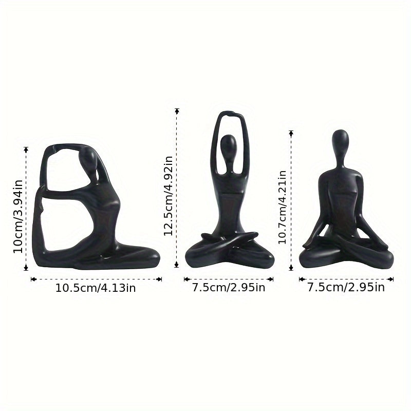 3pcs/set, Black Yoga Character Statues