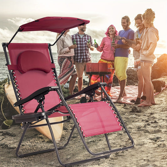 Sturdy folding sun lounger with sun protection