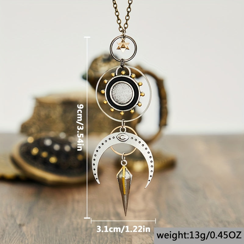 All Seeing Eye Talisman Protection Necklace with Moon and Merkaba Star and Mirror Pendant