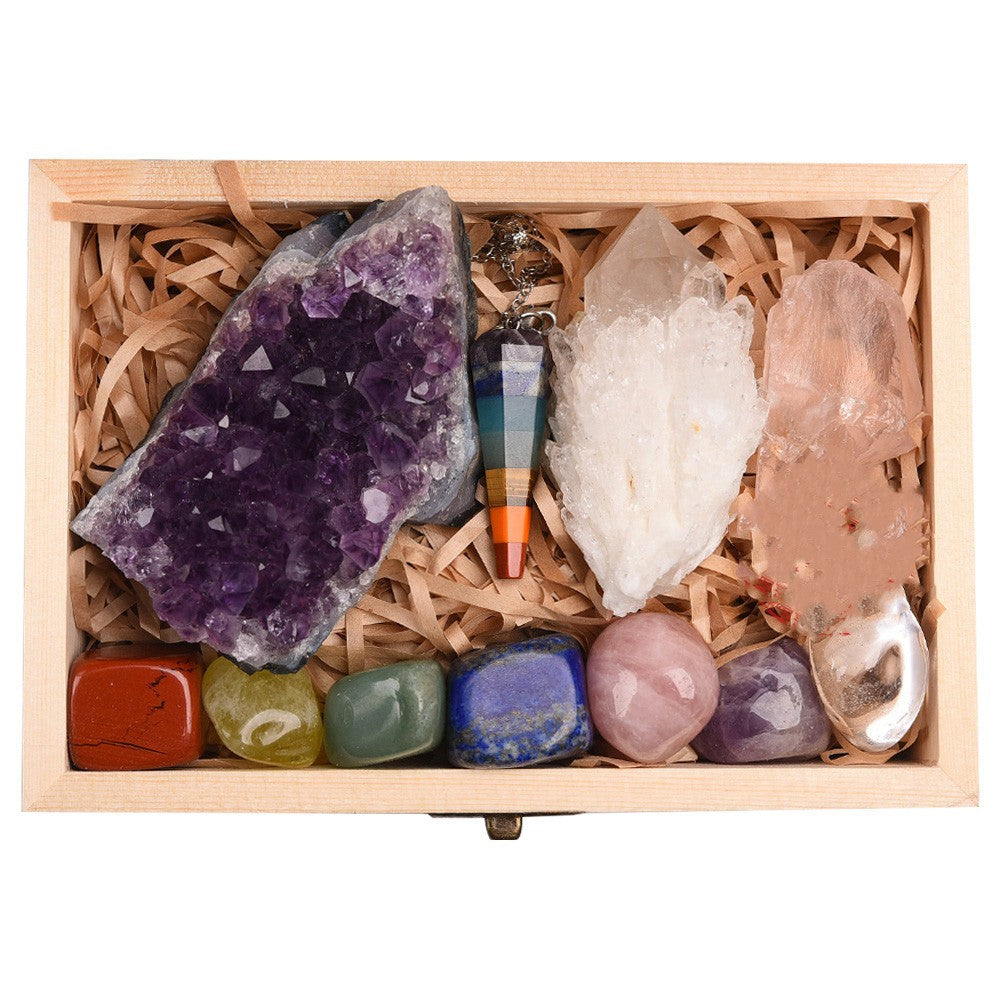 11 Piece Seven Chakras Healing Stone and Pendulum Gift Set