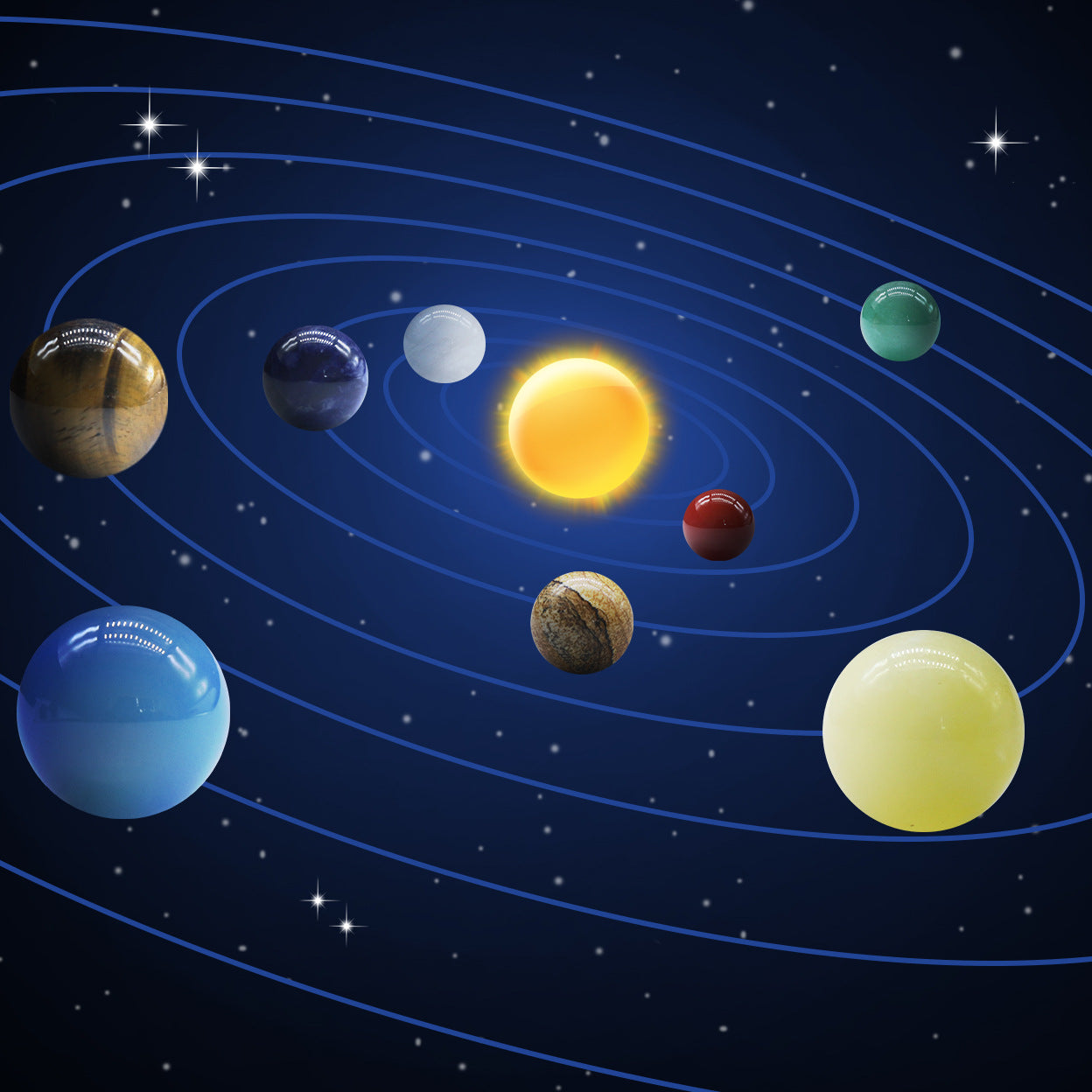 Set of planets of the Solar System from 8 natural stones