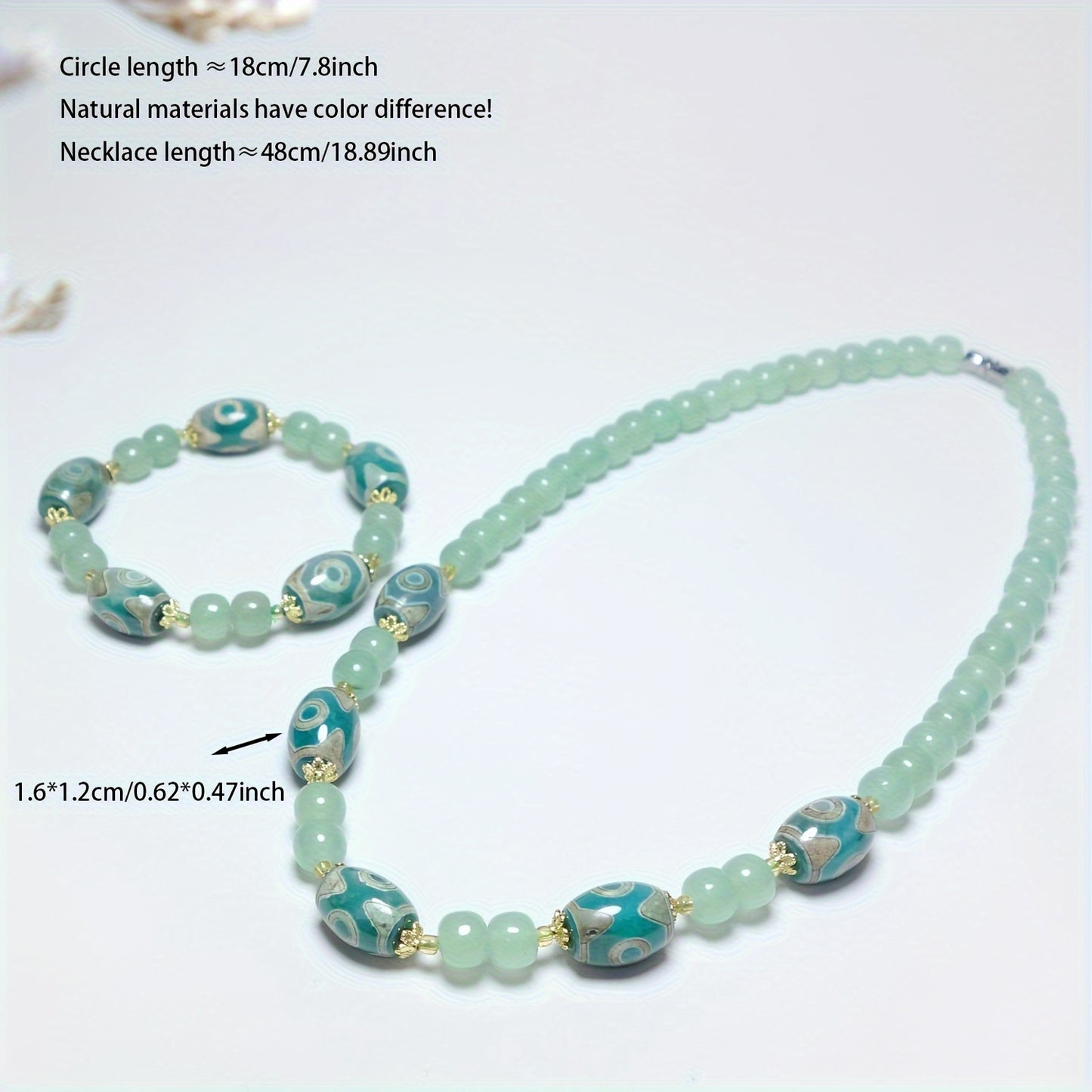 1set Natural Jade Bracelet With Sky Beads Necklace