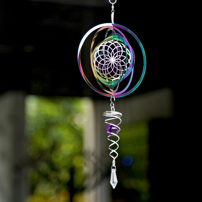 Wind Bell 3D Steel Rainbow Tree of Life with Crystal