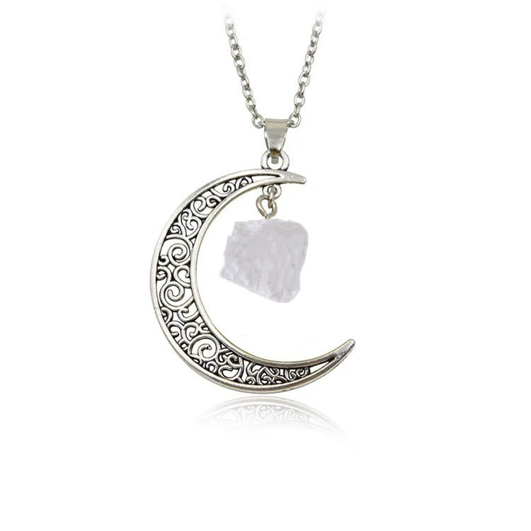 Vintage Moon Necklace Irregular Natural Stone