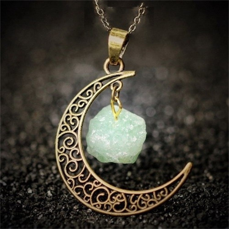 Vintage Moon Necklace Irregular Natural Stone