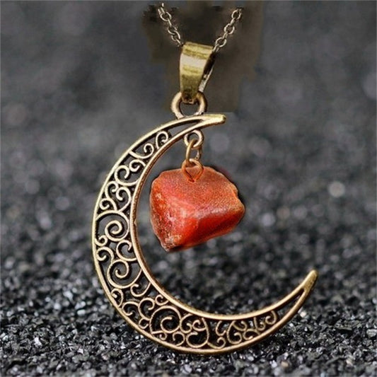 Vintage Moon Necklace Irregular Natural Stone