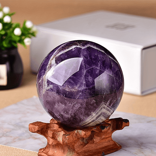 Round Purple Natural Amethyst Sphere/Ball, For Healing