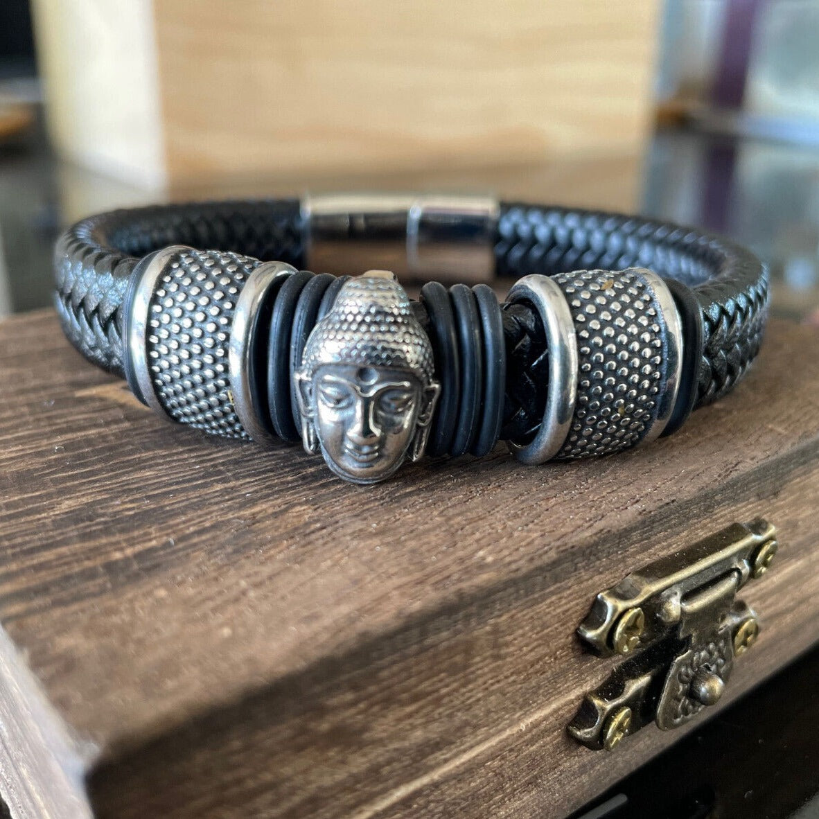 Leather Bracelet & Bangle Buddha Head