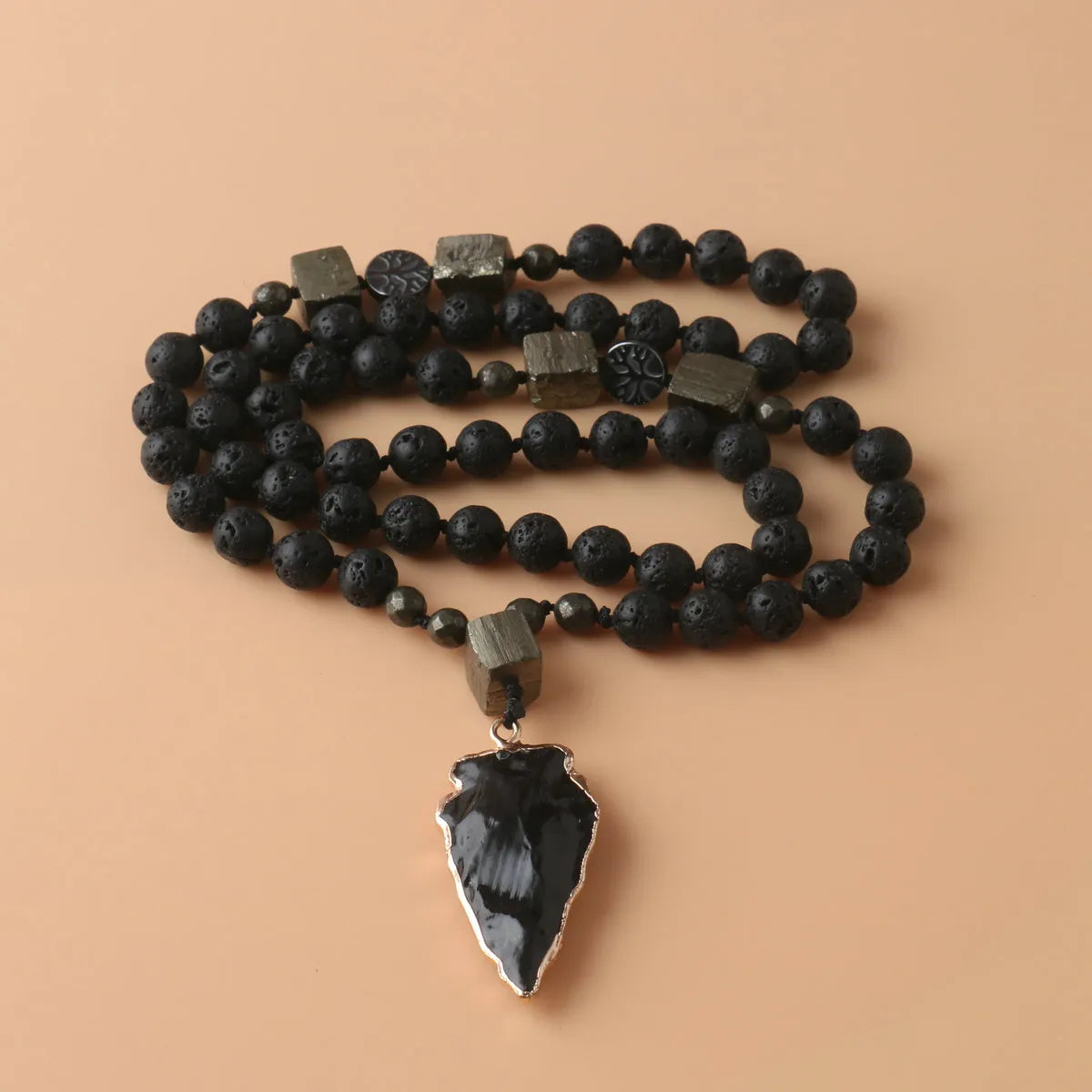 Obsidian Lava Beads Healing Strength Protection Arrowhead Men Necklace Talisman