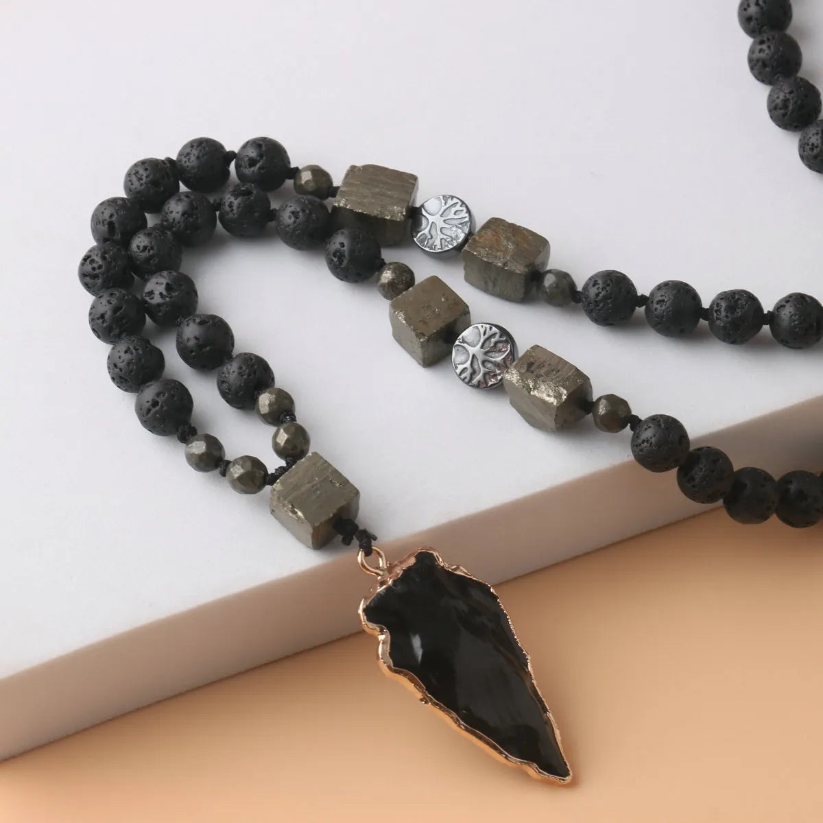 Obsidian Lava Beads Healing Strength Protection Arrowhead Men Necklace Talisman